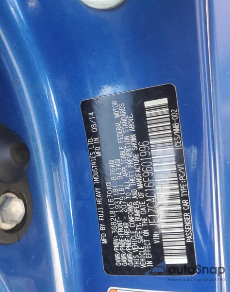 2015 Subaru Brz 2.0 Limited из США, поврежденный, VIN JF1ZCAC16F9601996